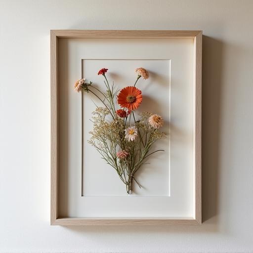 壁に飾られたプリザーブドフラワーのフレームアート