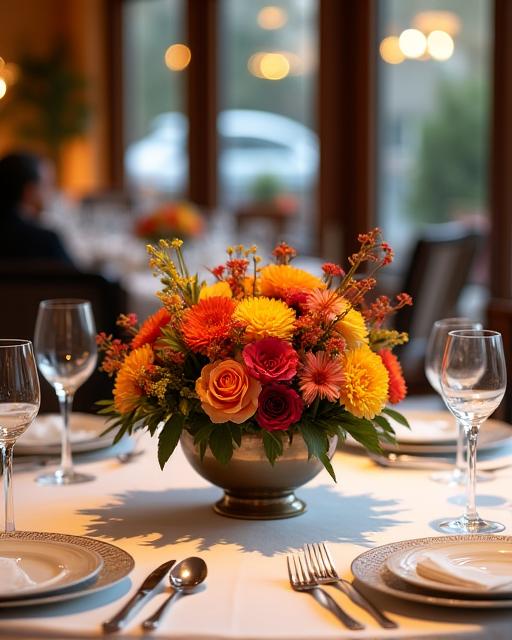 レストランのテーブルに置かれた季節のセンターピース